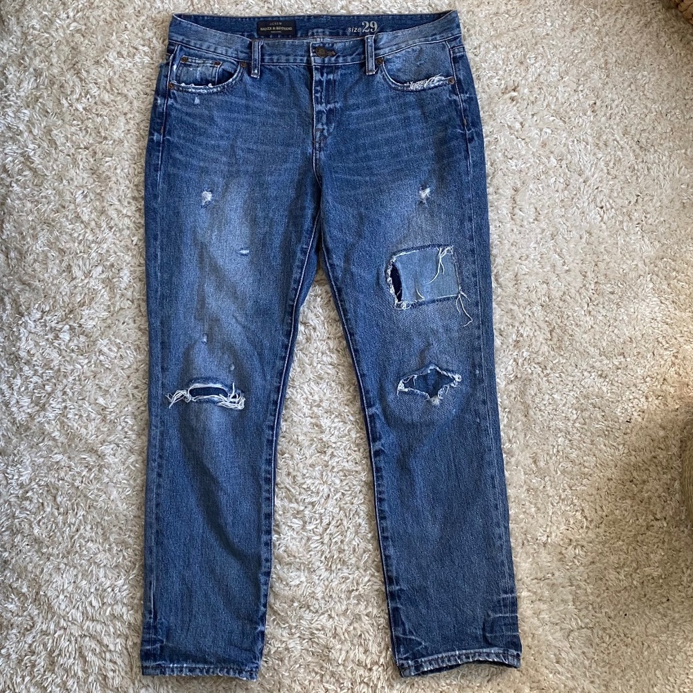JCrew Boyfriend ripped patched jeans